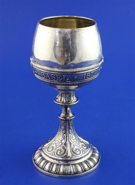 A 19th century Swiss? silver shooting related presentation goblet, 4.5 oz.